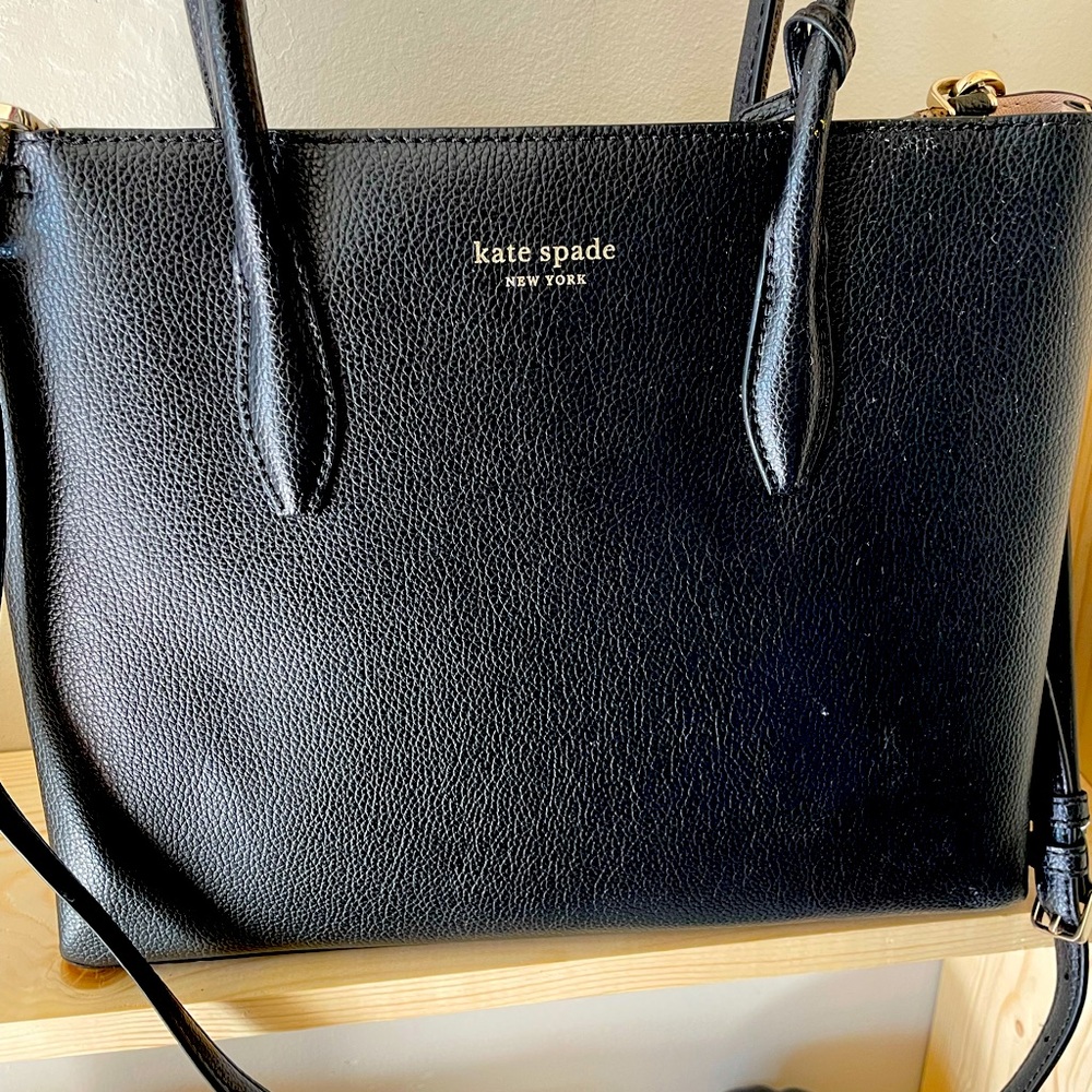 Kate Spade Crossbody black purse with gold font